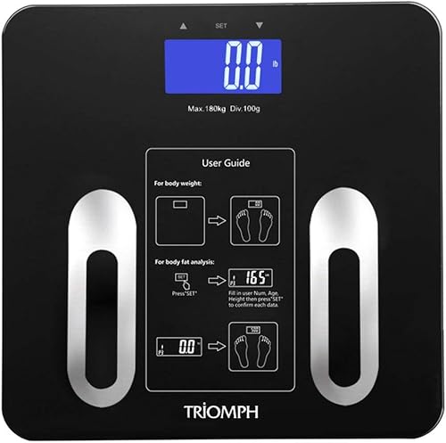 Peso Digital BMI Escala con tecnología Step-On de Triomph, 10Reconocimiento de usuario, 400libras de capacidad, SYNCHKG082757, Negro, 1