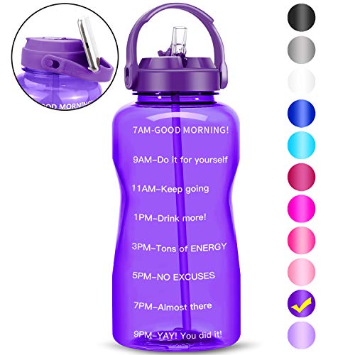 QuiFit 3.8 Litre Motivational Straw Water Bottle - with Time Marker,BPA Free,Leak-Proof Durable,for Fitness Outdoor Enthusiasts(3.8L,Purple)