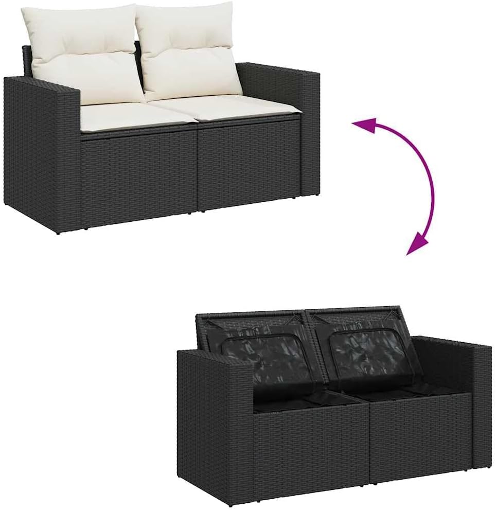 Outdoor Patio Sectional Sofa Couch Garden Sofa Set Black PE Rattan 5-Piece Set Adjustable Armrests
