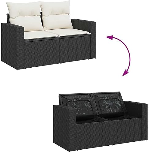 Miniatura 9 de 7-Piece Modular Garden Sofa Set in Black and Cream White, Modern Outdoor Furniture with Weather-Resistant PE Rattan and Powder-Coated Steel Frame,