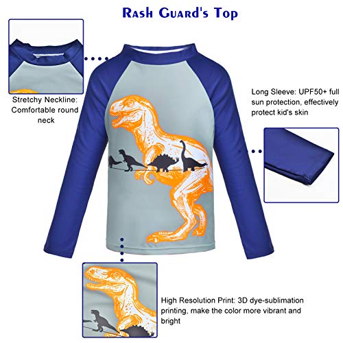 Sylfairy Boys Two Piece Rash Guard Swimsuits Kids Long Sleeve Sunsuit Swimwear Sets Bathing Suit,Yellow Dinosaur #TOP3