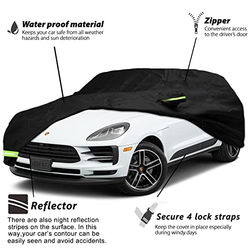 Image of Waterproof Car Cover for 2014-2022 Porsche Macan Car Cover Custom Fit 100% Waterproof Windproof Strap & Single Door Zipper Bands for Snow Rain Dust Hail Protection (Macan)