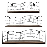 CRUGLA Floating Shelves Wall Mounted Storage Set of 3, Wall Hanging Display Shelf with Music Notes...