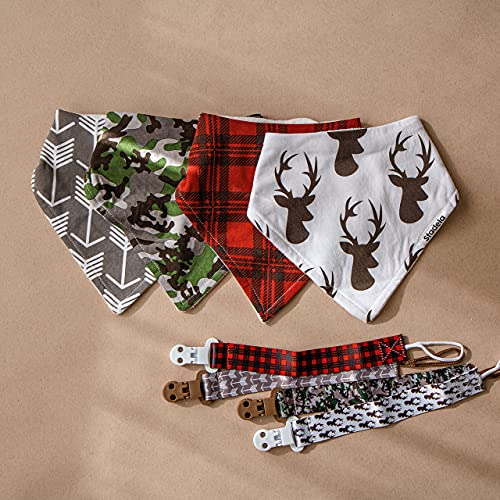 Stadela 100% Cotton Baby Bandana Drool Bibs For Drooling And Teething Nursery Burp Cloths 4 Pack Gift Set For Boys Hunting Adventure With Deer Antler Arrows Plaid Woodland Forest Animal #TOP6