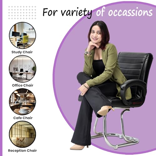 KITHANIA Executive Office Chair | Home Study Library Reception Visitor Chair with Chrome Steel Frame | Cushioned Seat & Back | Double Support Steel... - Image 5