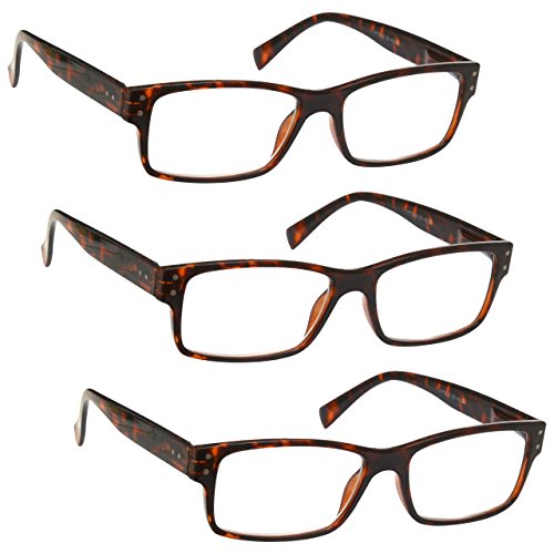 The Reading Glasses Company Gafas De Lectura Pack 3 Hombres Marrón Carey Grande Estilo Diseñador Lectores Bisagras Resorte Rrr11-2 +3,50 3 Unidades 88 g