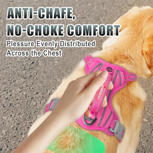 BARKBAY No Pull Dog Harness Large Reflective Dog Harness with Front Clip and Easy Control Handle for Walking Training Running with ID tag Pocket(Pink,L) - Image 5