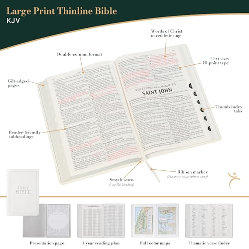 Image of KJV Holy Bible, Thinline Large Print Faux Leather Red Letter Edition Thumb Index & Ribbon Marker, King James Version, White (KJV Thinline LP Editions)