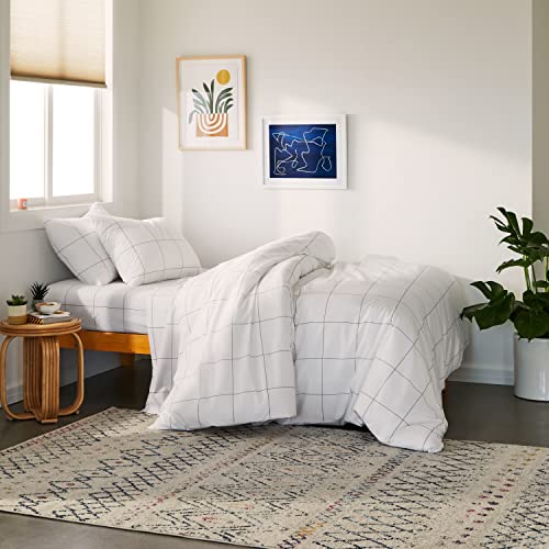 Brooklinen Luxury Sateen Duvet Cover - 100% Cotton, Twin/Twin XL Size in Window Pane with Extra-Long Corner Ties and Button Closure - Best Twin/Twin XL Duvet Covers