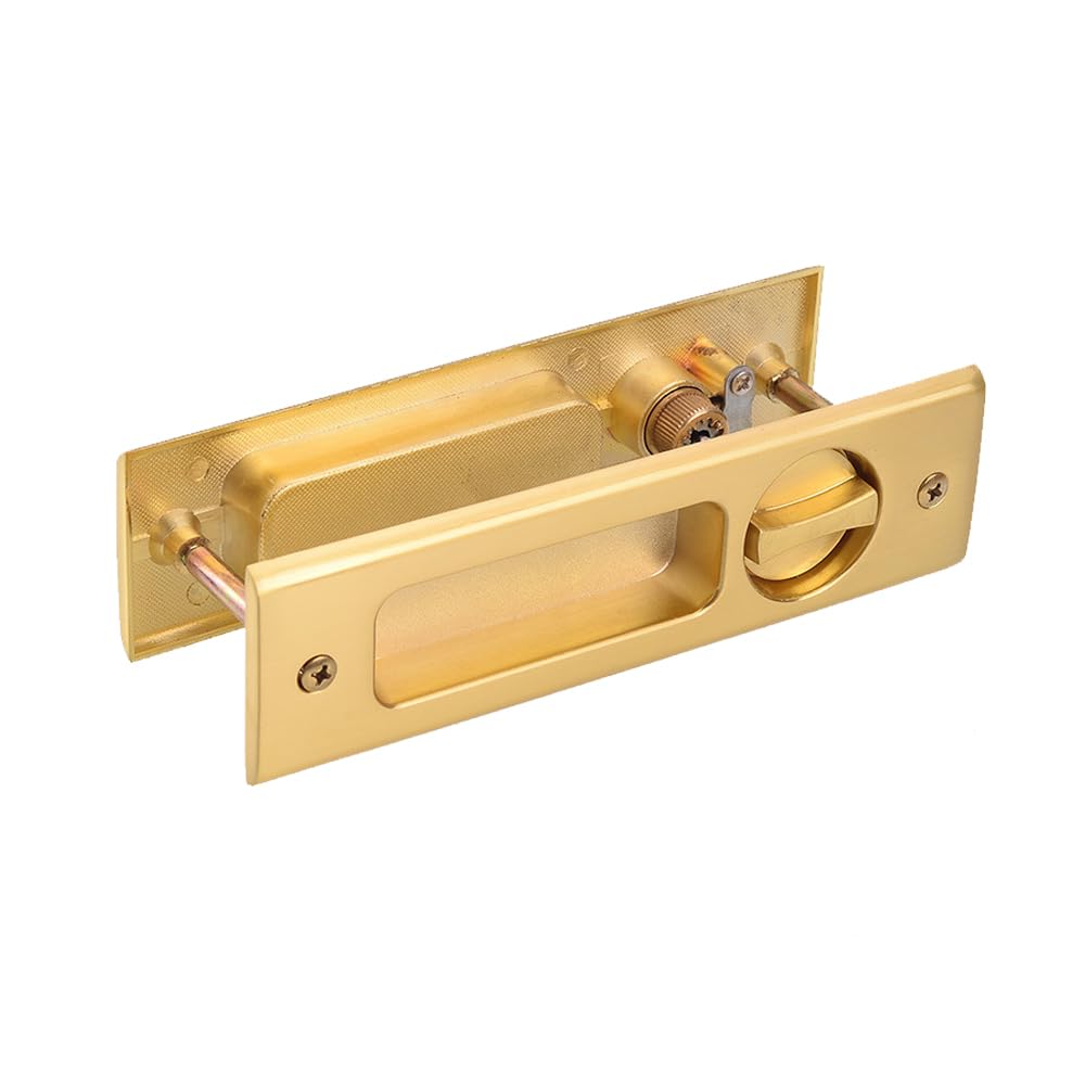 mvuenleyog Sliding Pocket Door Lock,Sliding Door Latch with Turn Knob for Interior Wooden Door,6.3in/160mm,Invisible Recessed Door Handle (Gold) - Image 4
