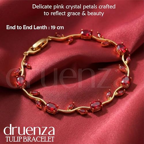 Image of druenza Tulip Bracelet for Women Stylish | Gold Plated Floral Crystal Jewellery | Elegant Adjustable Chain Bracelet for Girls Stylish | Trendy Daily Wear Party Jewelry Gift for Women & Girls