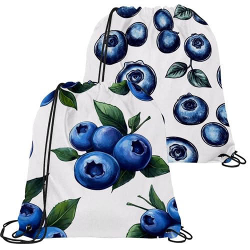 Lot de 2 sacs à dos avec cordon de serrage étanches motif feuilles de myrtille