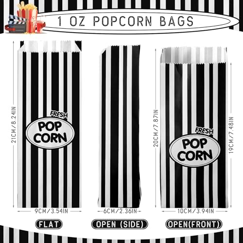 Image of Sherr 1000 Pcs 1oz Popcorn Bags Bulk Black Retro Stripes Disposable Popcorn Bags for Circus Carnival Party Favors Movie Nights Birthday Party Event Supplies Machine Accessories