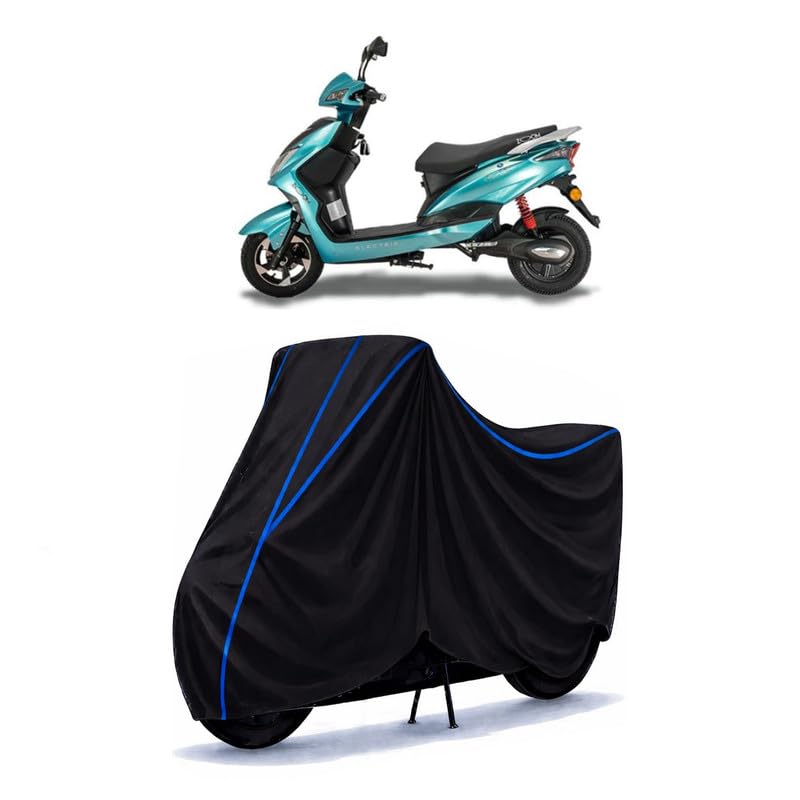 Image of Scooty Cover Water Resistant for Green Zoom STD | Universal Scooter & Bike Cover | Heavy Duty UV Dust, Rain & Scratch Protection | Elastic Fit All Weather Indoor Outdoor | Black with Blue Piping