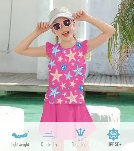 Image of Girls Swimsuit 2 Piece Ruffle Bathing Suit UPF 50+ Tankini Swimsuit Skirt with Lining Size 3-10