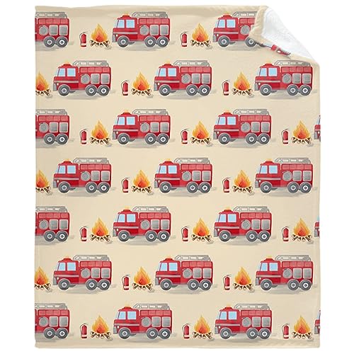 Image of Fire Truck Fireman Blanket Gifts Super Soft Fleece Throw Blankets Cozy Flannel Air Conditioning Blanket Blanket for Couch Bed 50x40 in for Kid