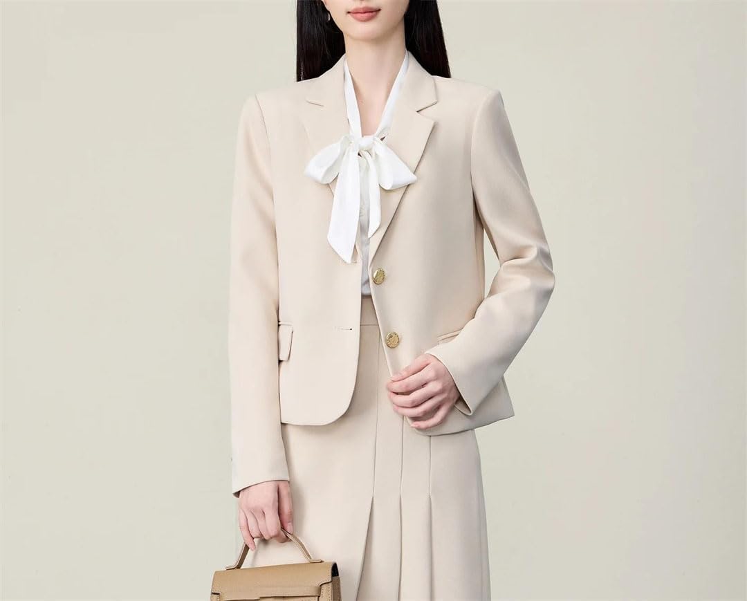 Women's Notched Collar Long Sleeve Single Breasted Coat and Knee Length Skirt Two Piece Set Professional Work Clothing