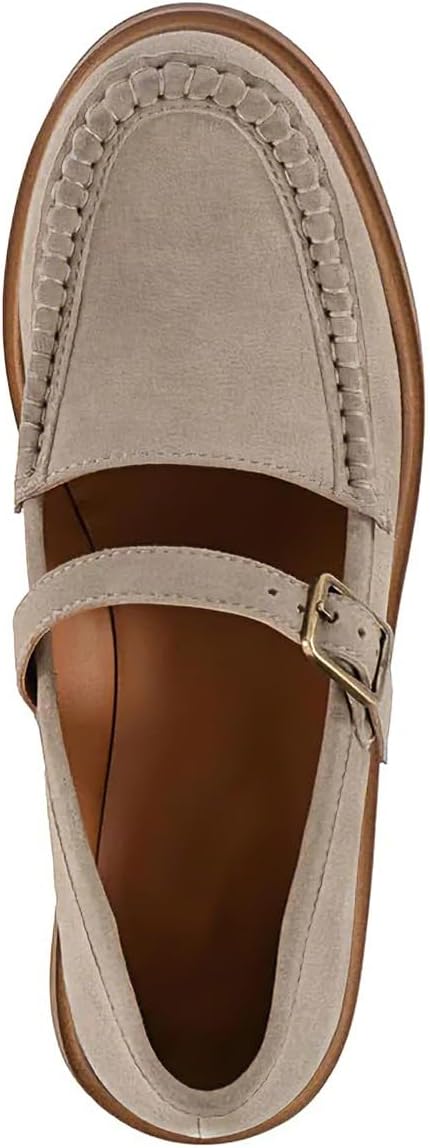 Alsoloveu Suede Mary Jane Loafers Women Low Block Heel Loafer Flats Round Toe Casual Dress Shoes with Buckled Strap for School Office Work - Image 7