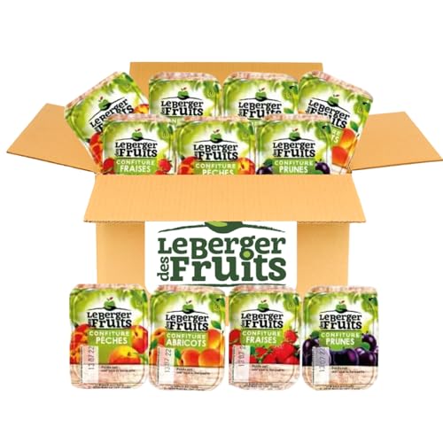 LE BERGER DES FRUITS | 24 barquettes de confiture assortie : Prune, Pêche, Abricot et Fraise | Portions Individuelles de 20 grammes à emporter partout