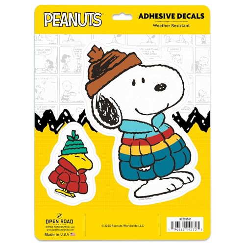 Image of Peanuts Snoopy in Puffer Coat Adhesive Vinyl Decals - Cute Snoopy Stickers for Car, Water Bottle or Laptop, 1 Pack (2 Count)