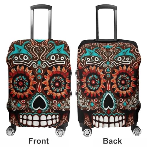 Sugar Skulls Day of The Dead Luggage Cover, Washable Elastic Suitcase Cover Protector Fit 18-32 Inch Luggage3