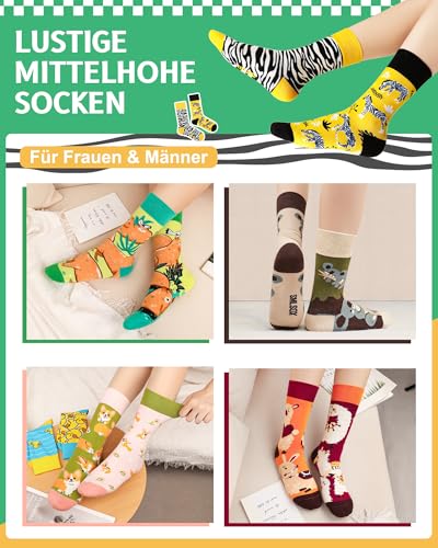BTONGE 9 Paar Lustige Socken Damen 39-42, Witzige Tier Blume Botanisch Bunte Socken Damen Herren mit Motiv, Lässig baumwollsocken, Atmungsaktiv Baumwolle Crew Socks