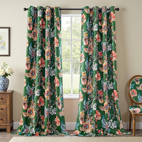 Image of MYSKY HOME Floral 95% Blackout Curtains 108 inches Length 2 Panels Set Black Out Thermal Insulated Privacy Protect Vintage Spring Window Treatment Grommet Top for Living Room Dining Room, 2 Pcs, Green