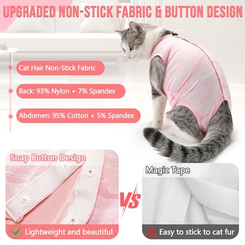 SlowTon Cat Surgery Recovery Suit - Hair Resistant Kitten Onesie for Cats After Surgery, Cone E Collar Alternative for Female Male Cats, Surgical Spay Recovery Suit for Abdominal Wound Skin Diseases - Image 3