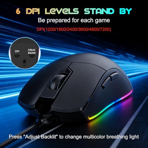 Image of NPET KM98 Triple Mode RGB Backlit Gaming Keyboard and Mouse Combo, 98 Key Quiet Mechanical Feel Keyboard, 7200 DPI Ergonomic Mouse, Spill-Resistant, for PC, Black (Wired Mode KM)