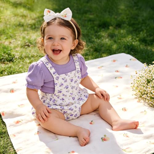 Image of LifeTree Baby Muslin Swaddle Blankets for Boys & Girls, Newborn Swaddle Set with Matching Headband Bow, Infant Blanket Wrap, 47 x 47 inches, Peach, 70% Viscose from Bamboo and 30% Cotton