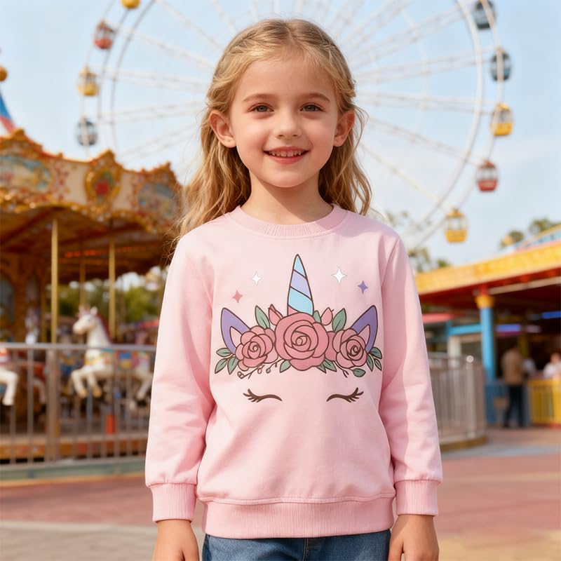 Image of Girls Cotton Crewneck Sweatshirt Size 2-10 Years Toddler Girls Kid Graphic Shirts