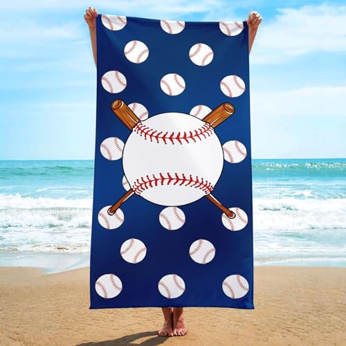 Irisbell Cotton Beach Towel 63 x 32 inch Large Sand Free Towels for Travel Quick Dry Absorbent Swimming Beach Towels for Pool Yoga Gym Camping (Baseball Blue)