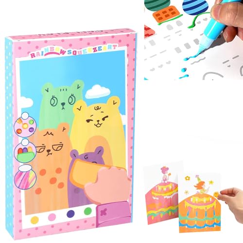 Rainbow Squeeze Art Kit 2026 Upgrade Magic Scratch Paper Art Set Creative Squeegee Painting Kit DIY Postcards Scratch Art Party Favors Novelty Birthday Gifts (Set B)