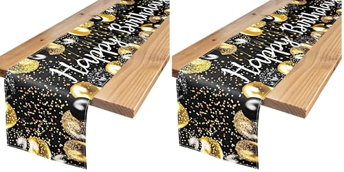 Image of Letjolt Happy Birthday Table Runner, Black and Gold, 72 Inches (Pack of 2)