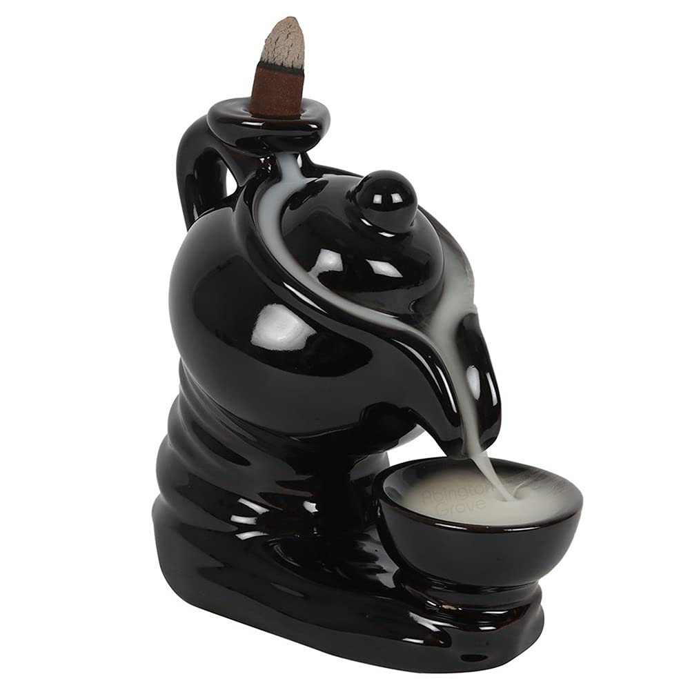 Black Ceramic Teapot Backflow Incense Holder Burner Novelty Smoke Waterfall Uk