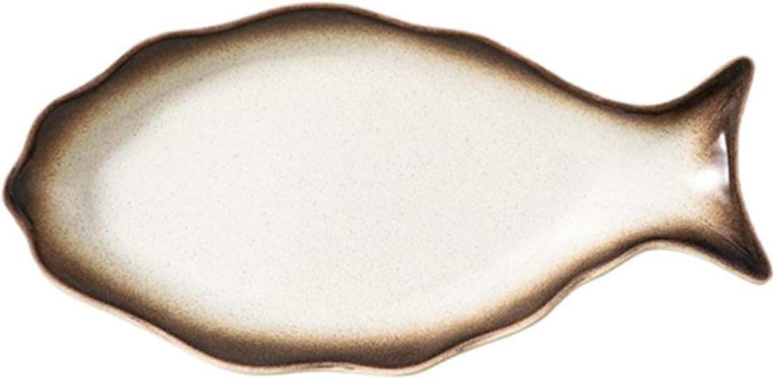 Japanese Style Ceramic Fish Platter 14-inch Autumn Tone Steamed Fish Serving Sushi Plate Food Storage Dish for Kitchen and Dining
