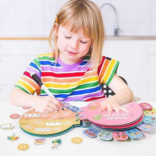 51t+RnlW9vL SHNMN My Alphabet Busy Book for Kids Ages 3+, Montessori Preschool Learning Activity Book, Reusable Hook & Loop Alphabet Cards, ABC Learning Book, ... & Girls (Scratch Note Colorful Scratch Note)