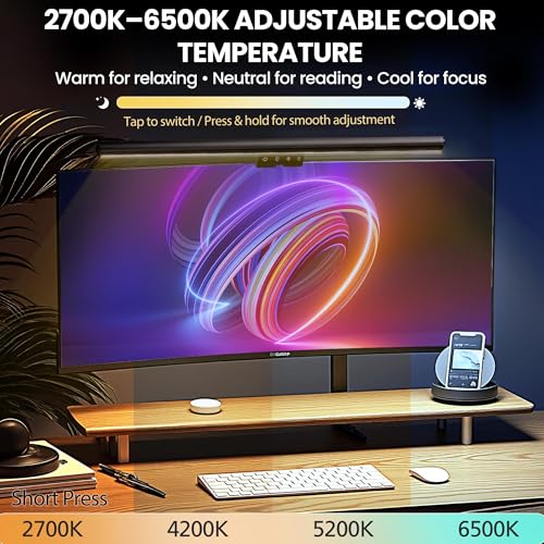 Image of Monitor Light Bar 19.7 inch, No-Glare Asymmetric Desk Screen Lamp | Auto-Dimming USB Reading Lamps, CRI Ra97, 2700K-6500K & Stepless Dimming, Touch Control, 5V /2A Adapter for Home Office