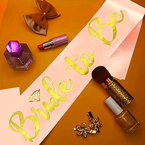 Image of AMFIN (Pack of 2) Bride to Be Sash and Bride Hairband Combo Set for Bachelor Parties Bride to be Props for Wedding Bride to be Decorations - Rose Gold
