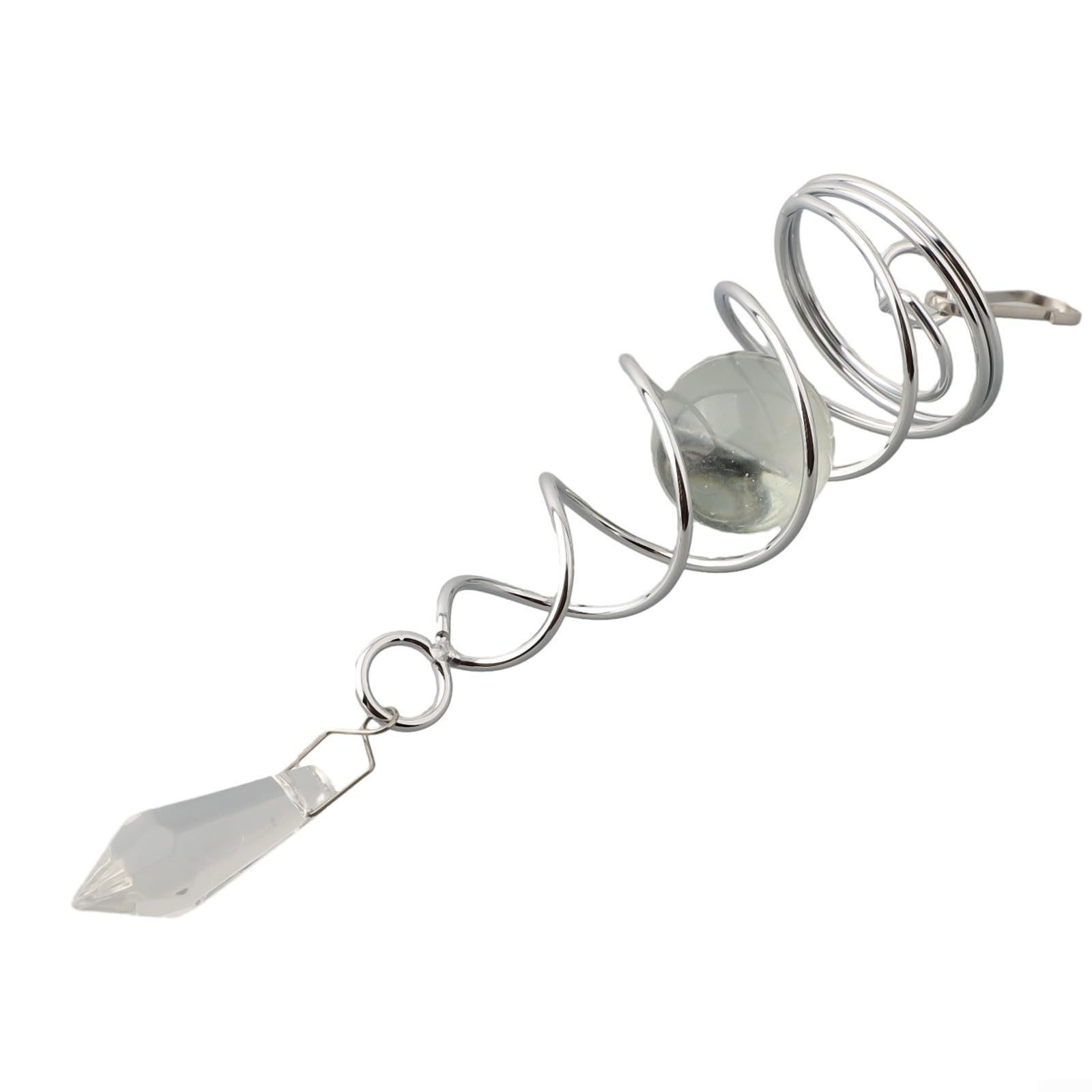Spiral Wind Spinner with For Crystal Ball Wind Chime, Stainless Steel Garden Decor, Reflective Gazing Ball Hanging Outdoor Ornaments, Weather Resistant Patio Lawn Decoration(white)