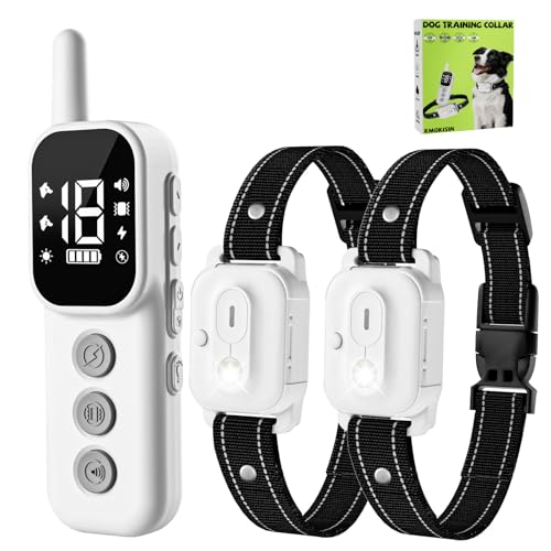 RMOKISIN Dog Shock Collar, Dog Training Collar with Remote Control 3300FT Range, Electric Collar with Smart Light, Rechargeable Waterproof E Collar with for Small Medium Large Dogs(2pc-BB)