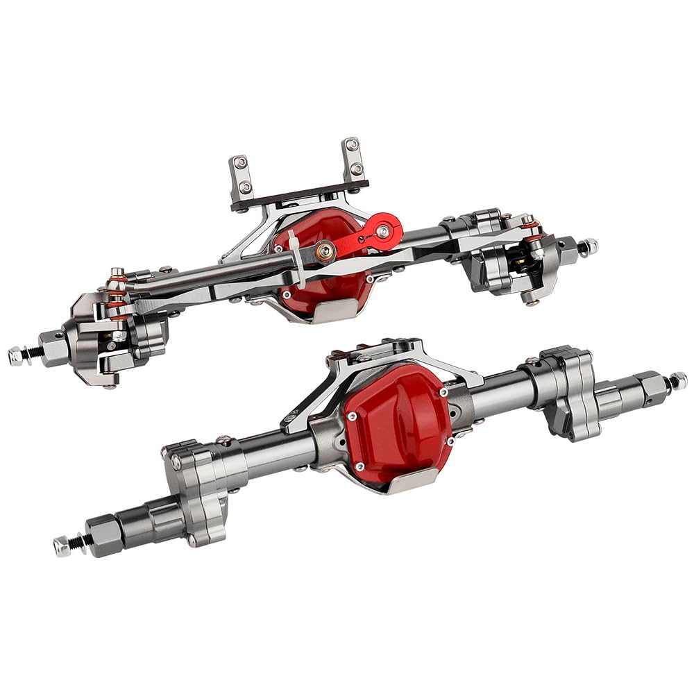 Pothyes Aluminum Front & Rear Portal Axles for Axial SCX10 & SCX10 II 1/10 RC Crawler Car Axle Set Metal Upgrades Part (Titanium)