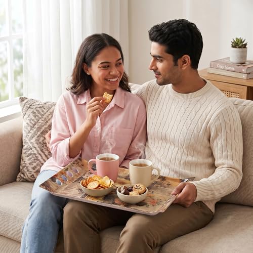 Image of U.P.C Tray Set for Serving /Serving Tray Set of 3 / Premium Printed Tray for Serving /Multi-Use Nashta Plate (Small, Medium & Large)
