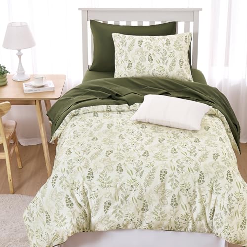 Image of Wake In Cloud - Floral Comforter Set, Botanical Vintage Flower Coquette Cottagecore Aesthetic for Women Teen Girls, Soft Lightweight Dorm Bedding, 3 Pieces, Olive Green, Twin /Twin XL Size