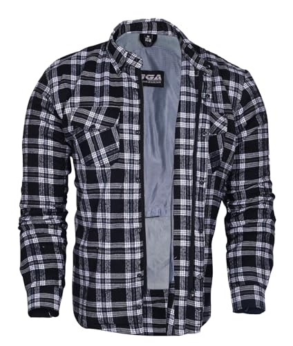 Bikers Gear Australia Chemise de protection en flanelle avec doublure en kevlar aramide pour moto multicolore noir/blanc XXL