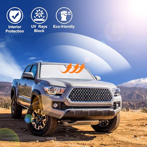 Image of Windshield Sun Shade Compatible with 2016 2017 2018 2019 2020 2021 2022 2023 2024 2025 2026 Toyota Tacoma Accessories Foldable Sunshade Sun Blocker