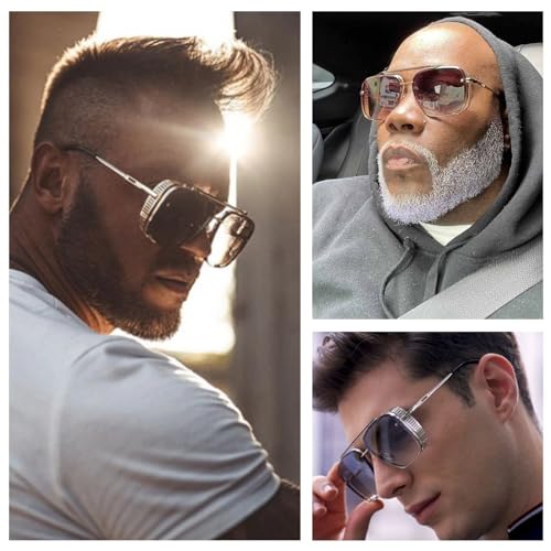 Hanj Vintage Retro 70s Sunglasses for Men Women, Fashion Steampunk Sun Glasses Gold Square Aviator Frame4