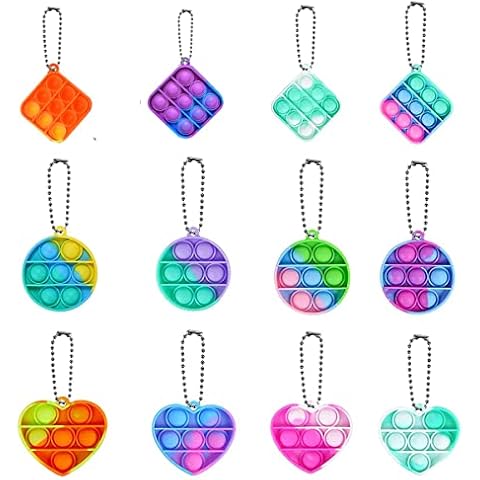 Rxinlucky Mini Squeeze Pop Bubble Fidget Bulk Sensory Toys, Relieve Anxiety Stress Silicone Bulk Toy, Mini Keychain Toy for Kids Adult Party Favors (B) Cover
