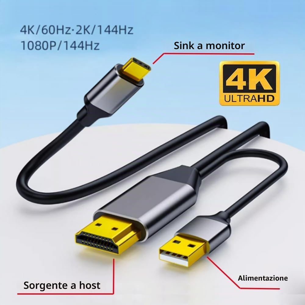 CY Cavo reversibile HDMI 1.4 da fonte a USB 3.1 tipo C USB-C per display maschio 4K HDTV, cavo da 1,8 m per monitor di computer portatile