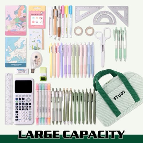 Image of EASTHILL Corduroy Hand-held Pencil Case Large Cute Pencil Pouch Stationery Pen Bag for Teen Girls-Green